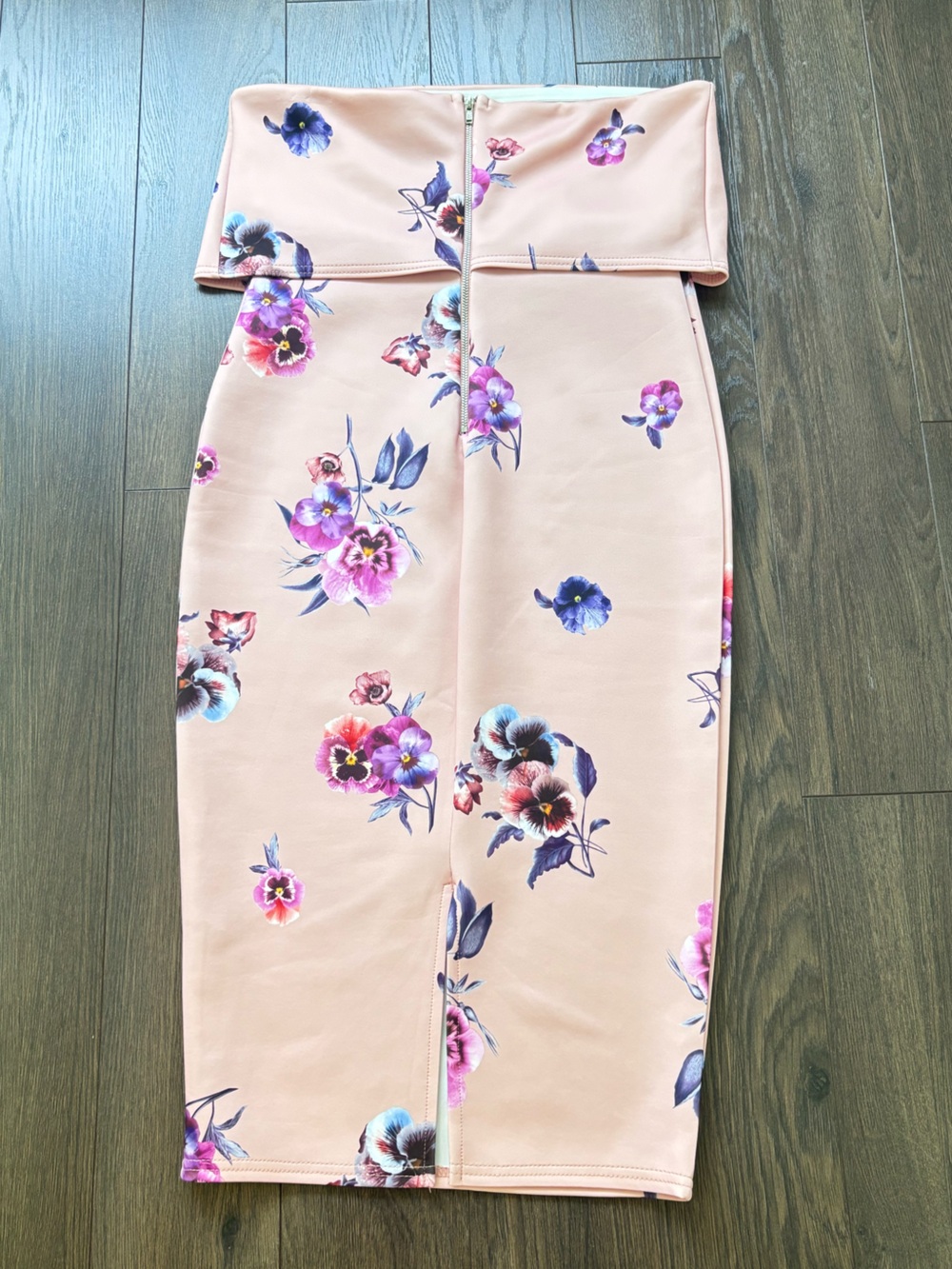 ASOS Floral Strapless Fold-Over Midi Bodycon Dress Pink Size 6 - Picture 7 of 10